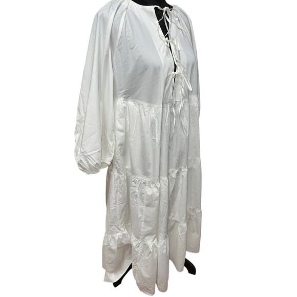 & Other Stories Midi Smocked Bows Bodice Tiers Peasant Beach Boho White S NWT - Picture 3 of 12